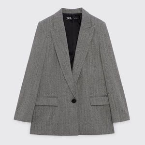 Zara Herringbone Oversized Blazer